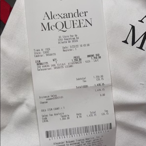 Alexander McQueen shoes sz 39 I wear an 8.5 womens includes box and receipt - Picture 3 of 3